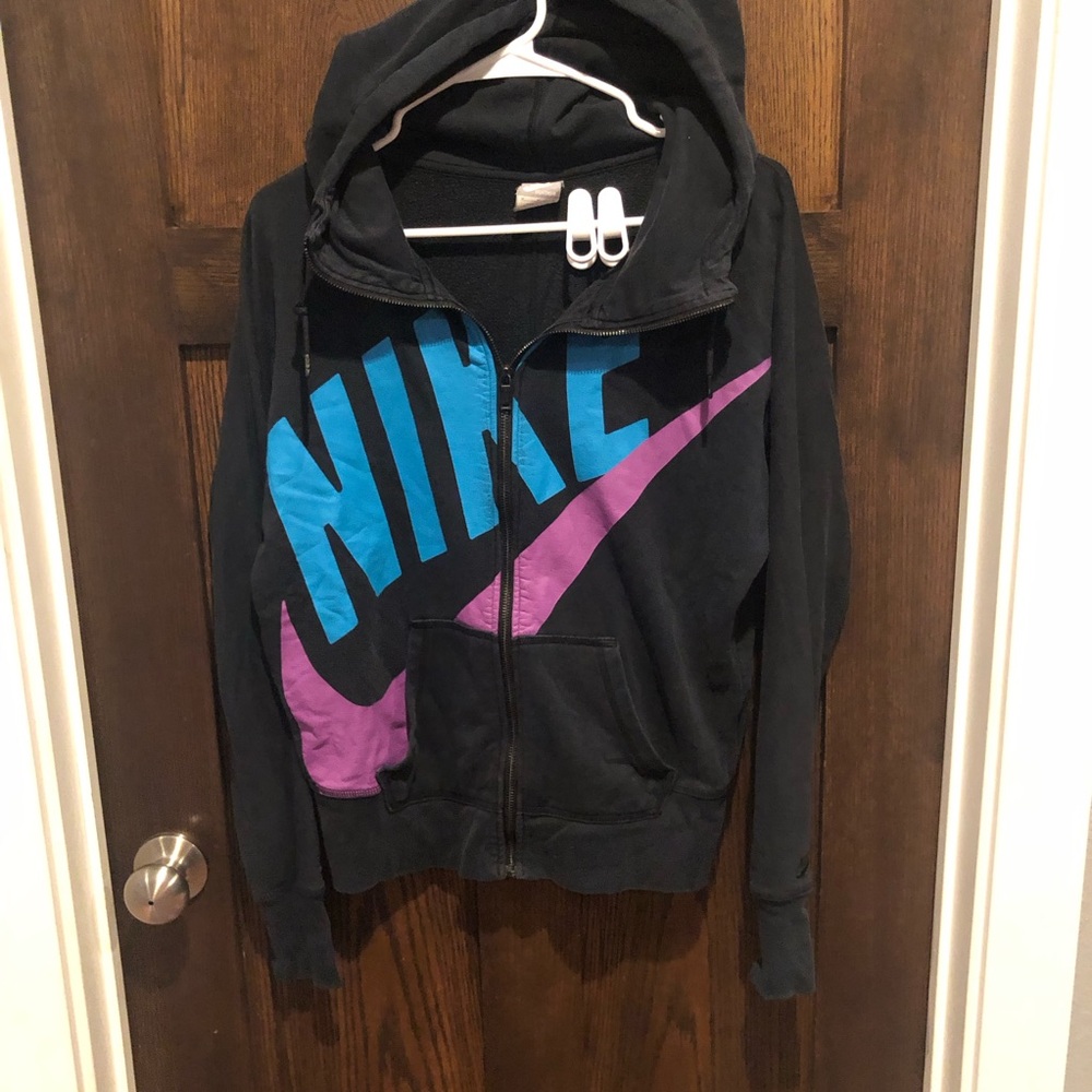Vtg Nike Sportswear Size M Big Swoosh Spellout Full Zip Hoodie Gray Tag Unisex